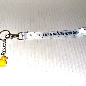 Have a Ducking Good Day White Lanyard Keychain with Yellow Duck Charm